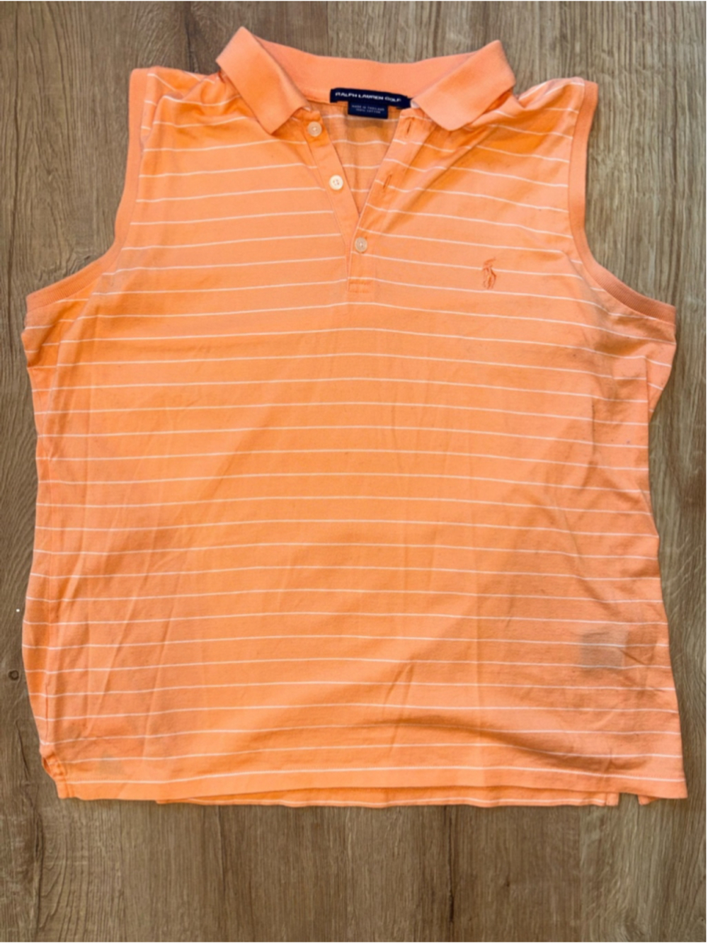 Ralph Lauren Orange and White Striped Sleeveless Golf Polo 100% cotton
